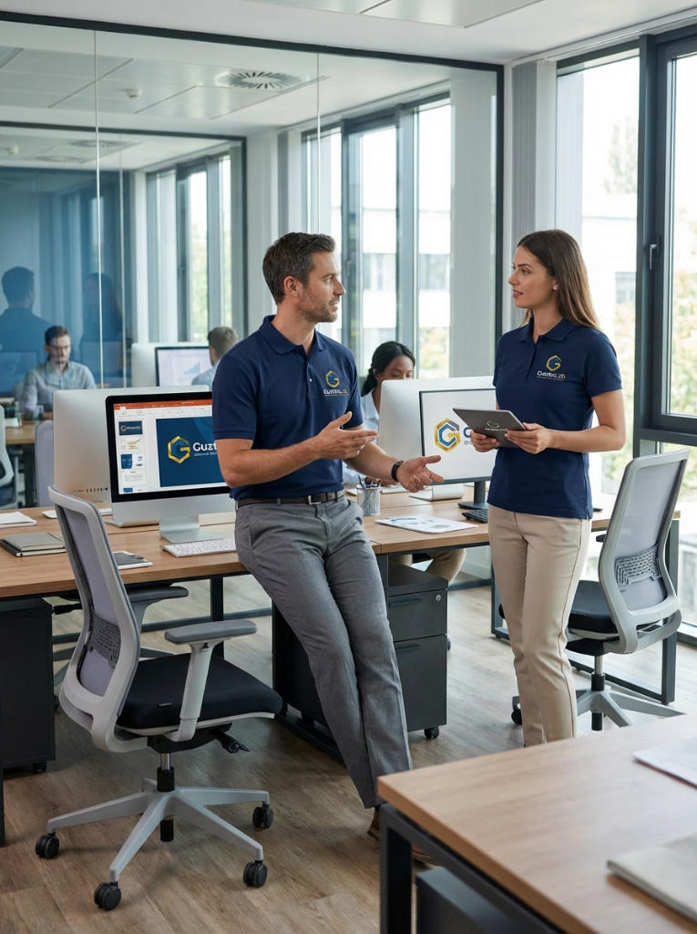 Equipe Guztec colaborando em projeto